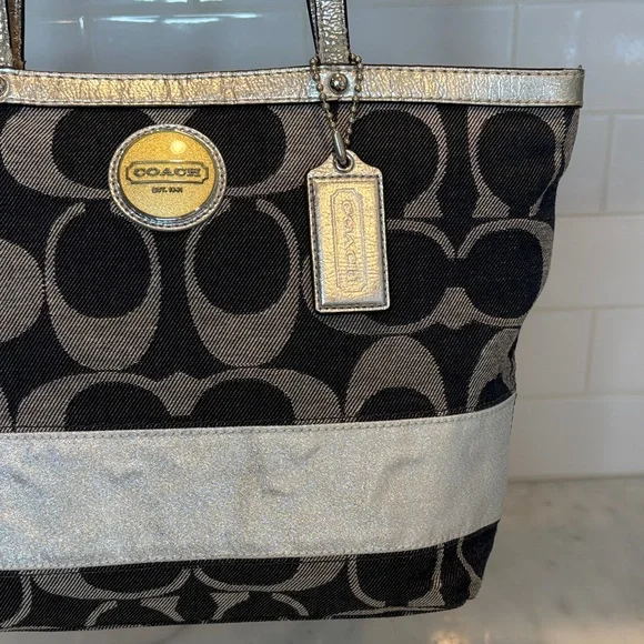 Coach Y2K Vintage Denim Jacquard Signature Stripe Tote